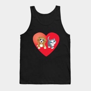 Dog and Cat on Heart Tank Top